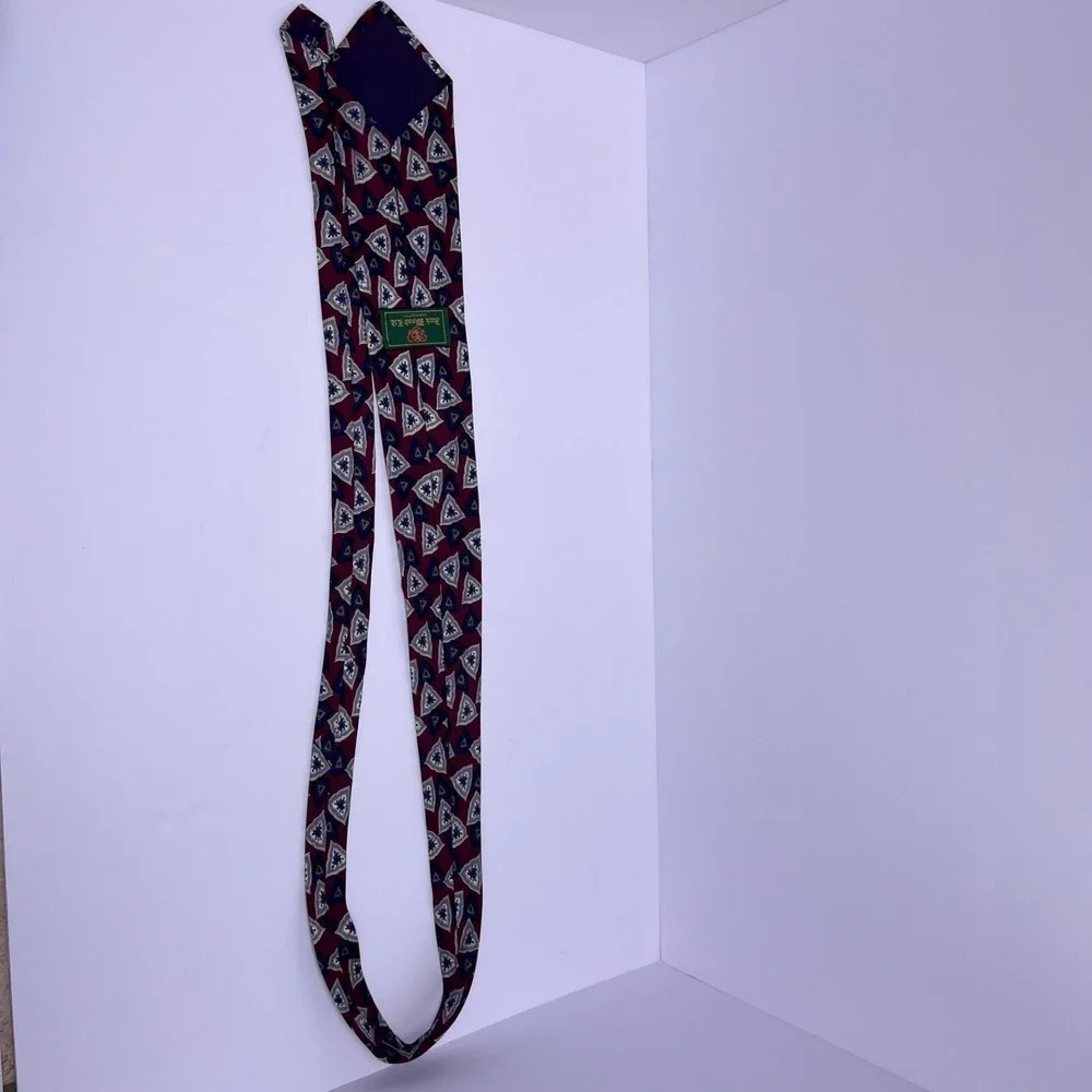 Vintage Mens Jack Wood Ltd. Silk Tie Burgundy/Navy‎ Blue/White